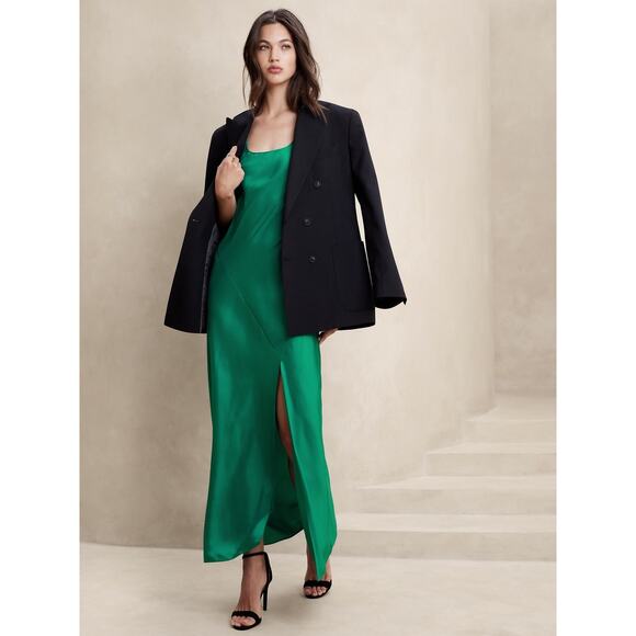 Banana Republic Dress Satin Twill Slit Maxi Women's Size Small Green NWT - Picture 1 of 12